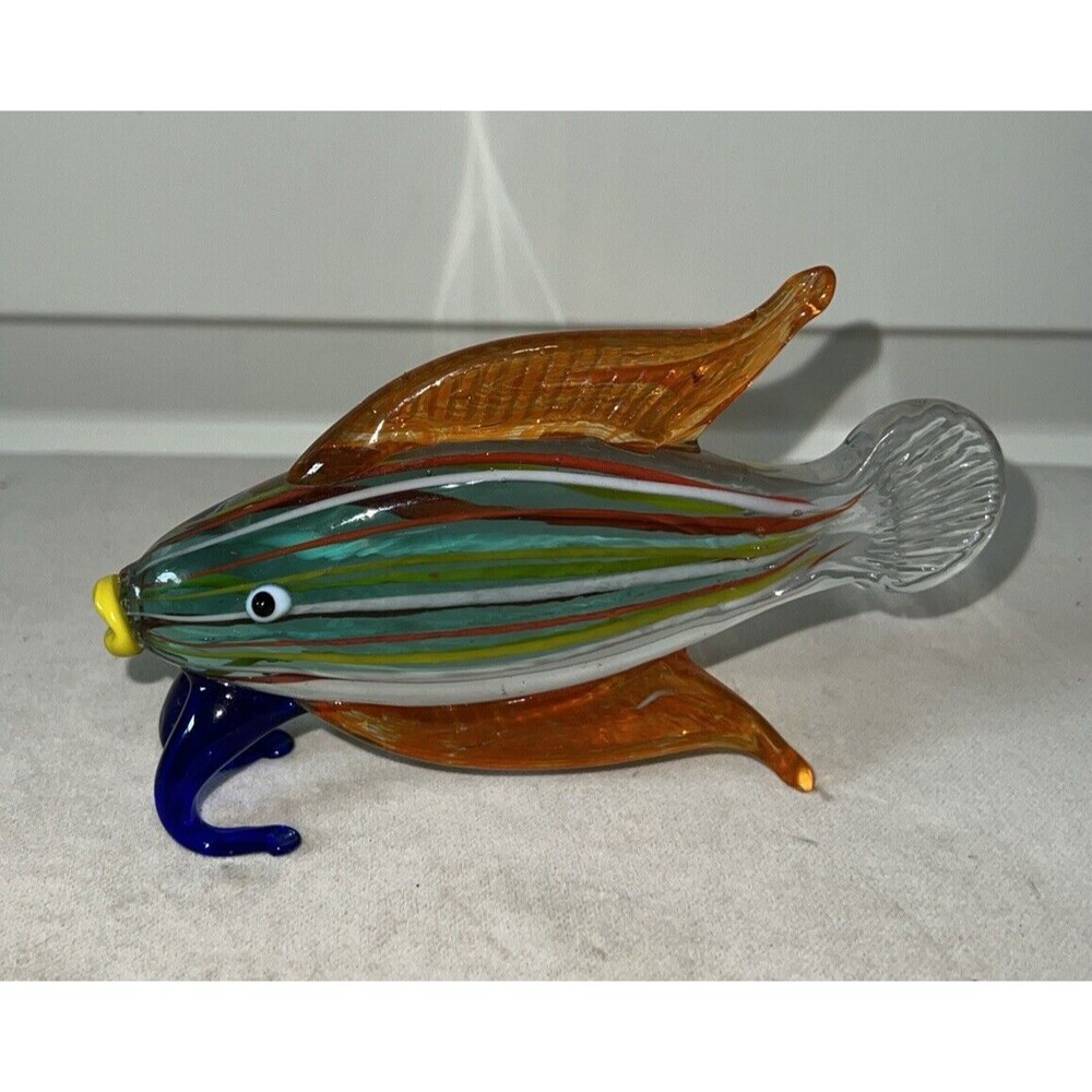 Art Glass Fish Figurine/Paperweight, Multicolor, 6”(Nose to Tail)